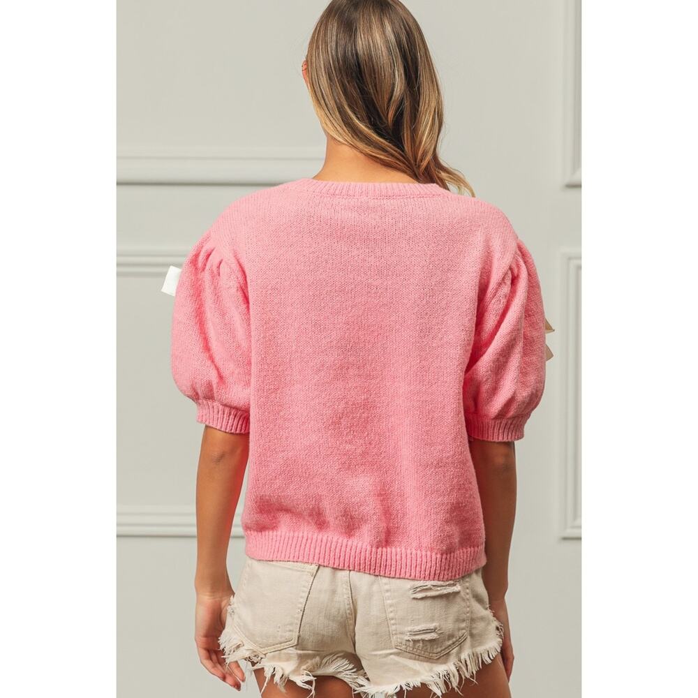 Pink Bow-Embellished Crew Neck Sweater - Picture 4 of 8